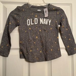 Old Navy Girls Gold Star Pattern Thermal Long Sleeve Shirt Size 3T